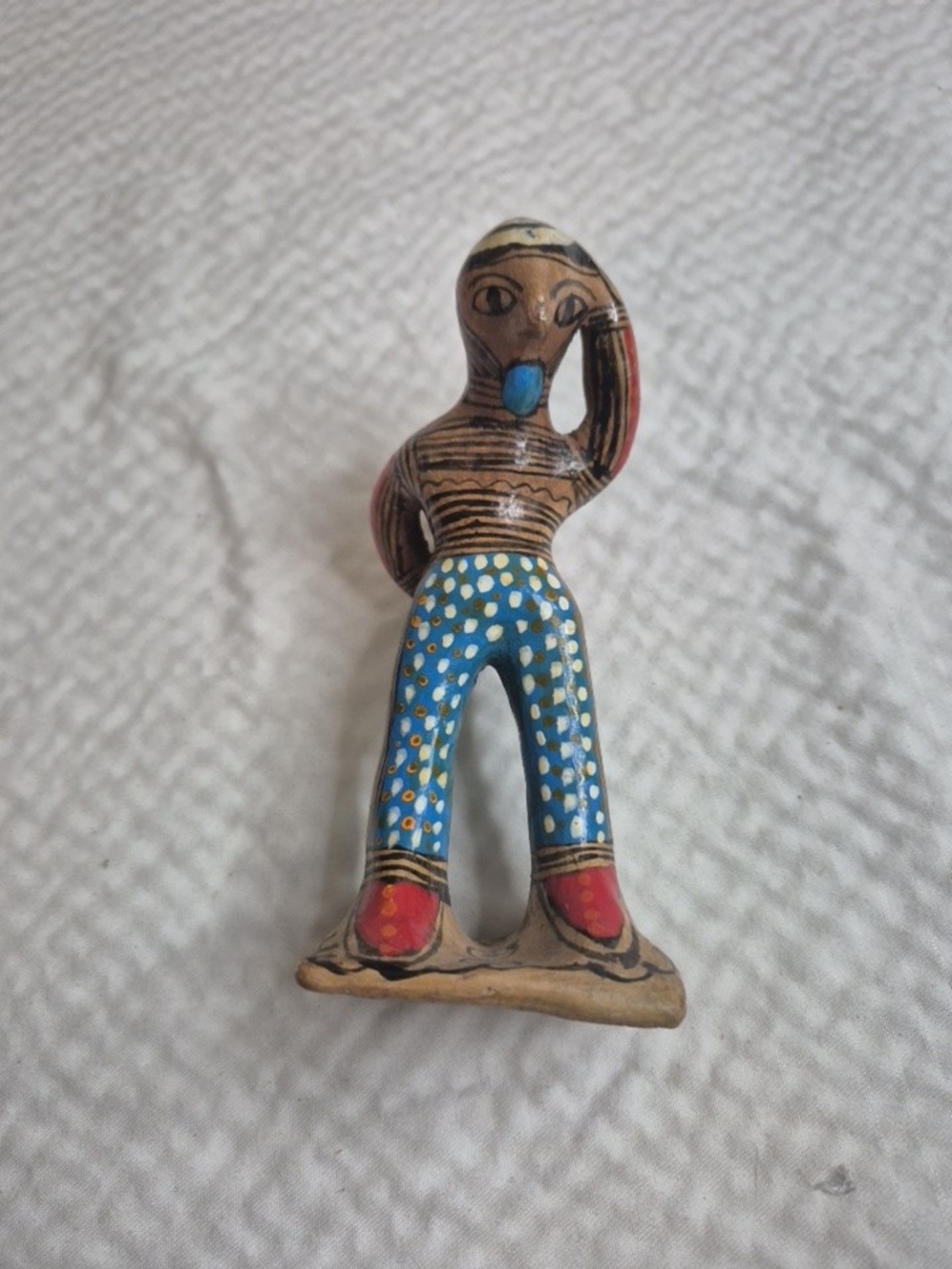 Vintage Hand Painted Clay Folk Art Man Figurine 5 in Multicolor People Theme